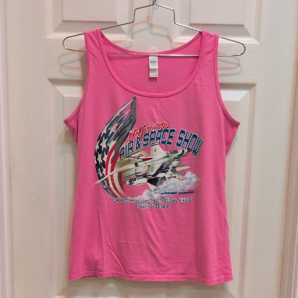 Gildan Soft Style Women's XL Pink Tank 2018 Melbourne Air & Space Show Graphic